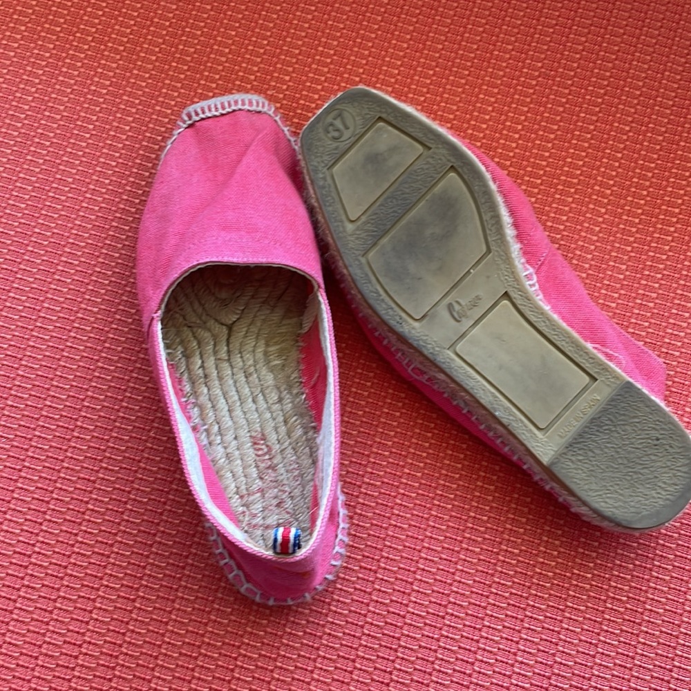 Espadrilles made in Spain size 37 women Coral color cotton with Raffia - Picture 2 of 4